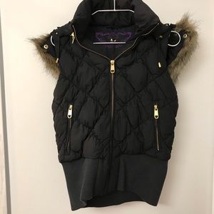 Vintage Y2K Aritzia Talula Quilted Down Vest with Fur Hood